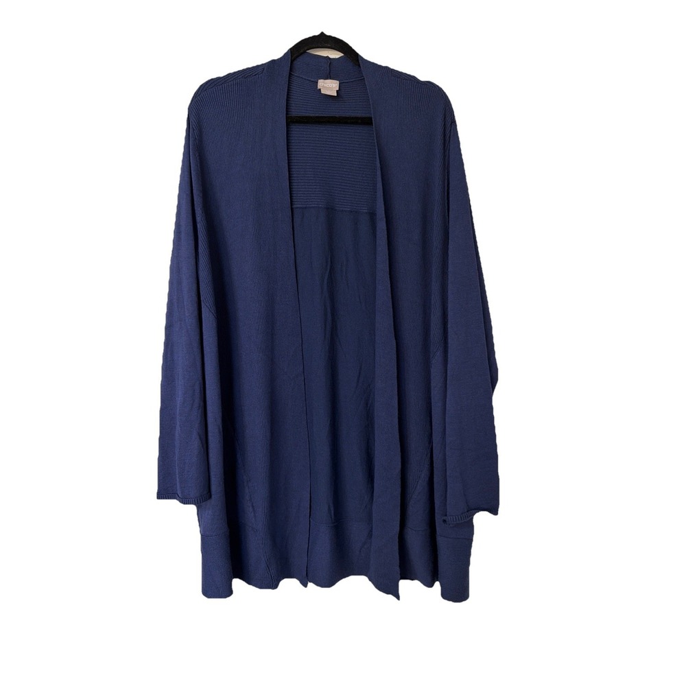 Chico's Navy Blue Sz 3 XL Cardigan Open Front Long Sleeve Knit Lagenlook Boho
